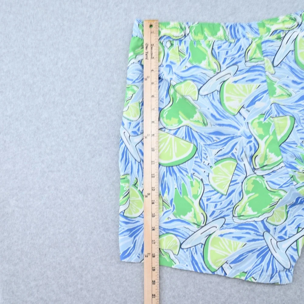 Vineyard Vines Chappy Swim Trunks Mens L Blue Green Margarita Lime Drink Print